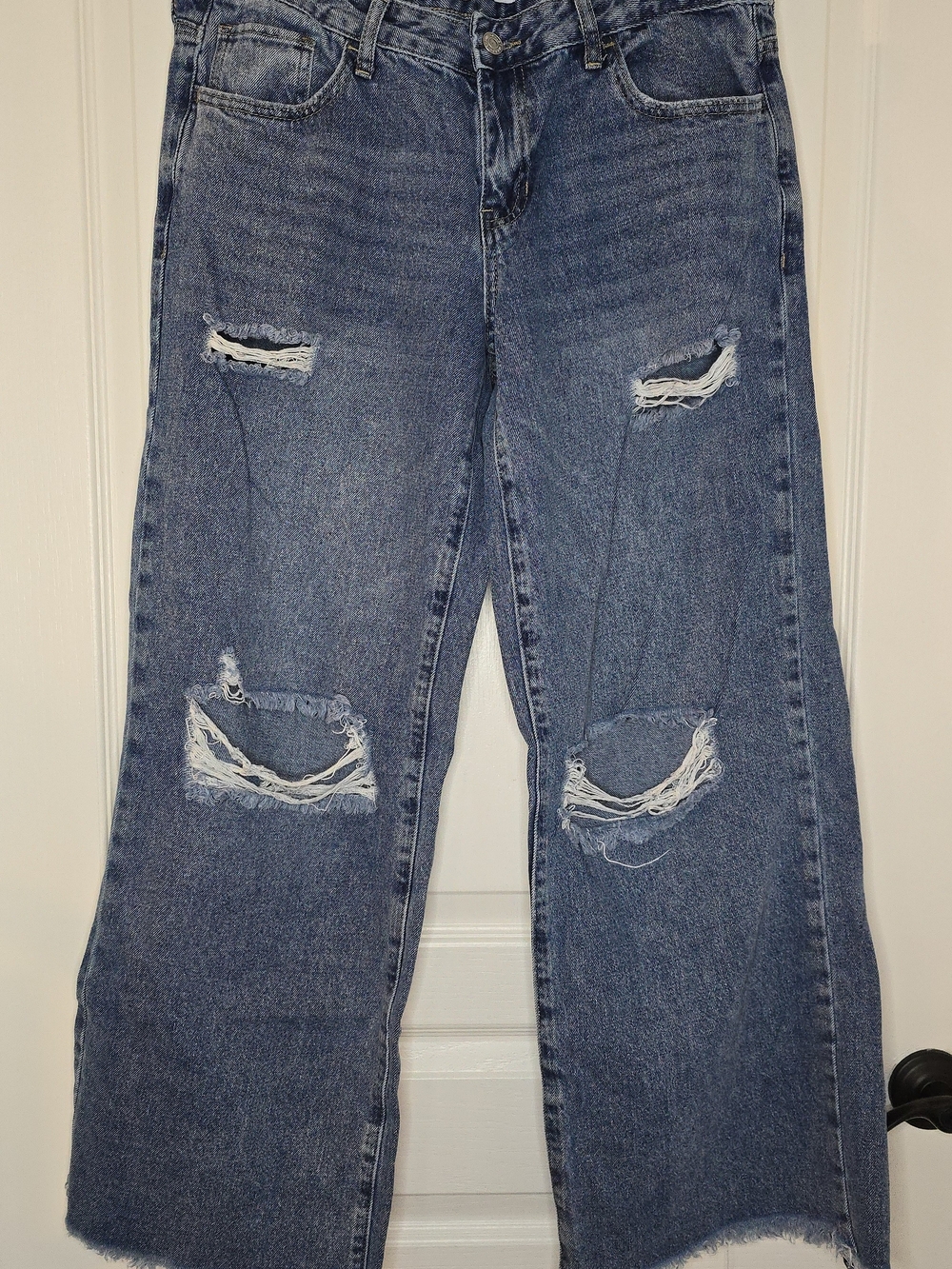 Ashley Mason Distressed Wide Leg Blue Jeans
